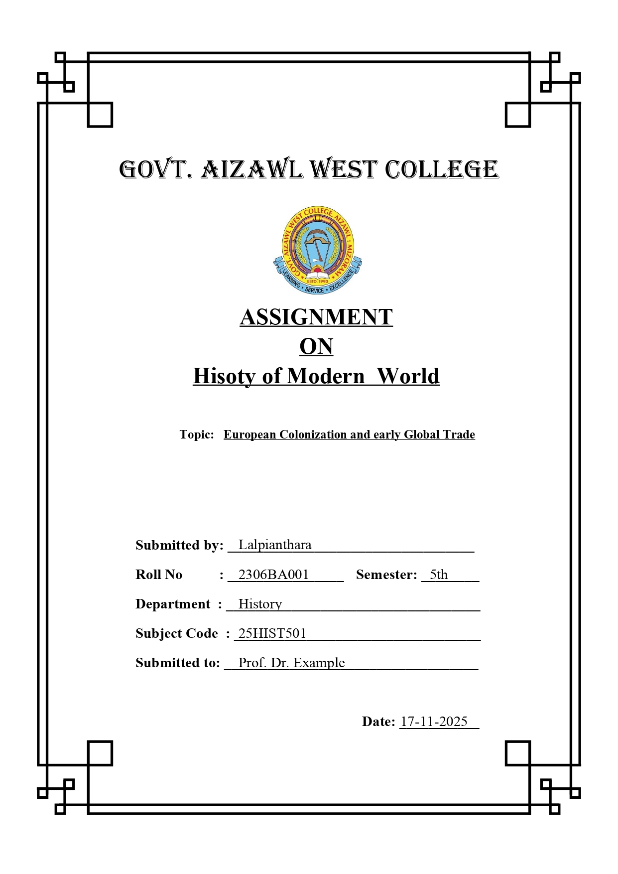 Cover Page for any Project