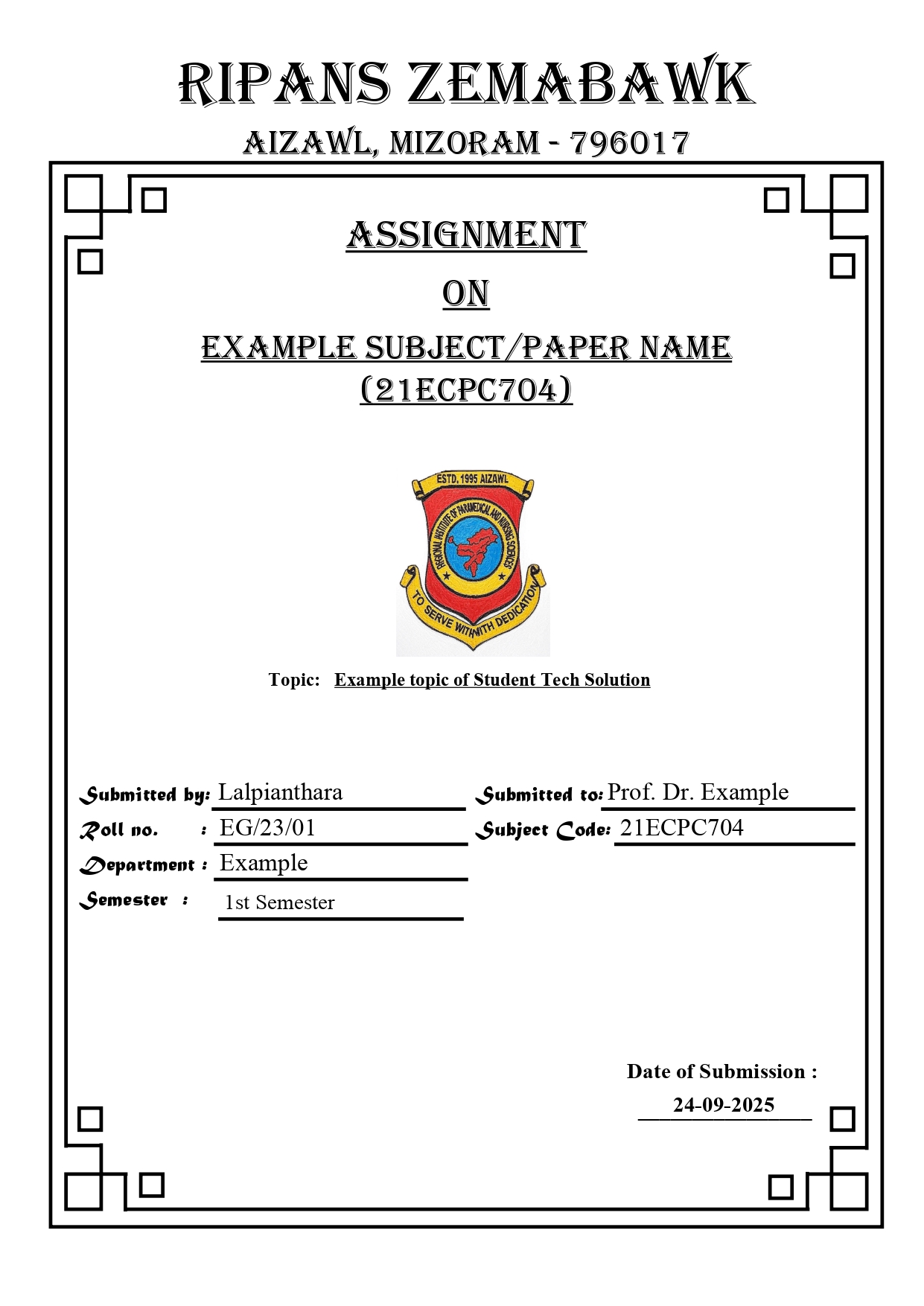 Cover Page for any Project